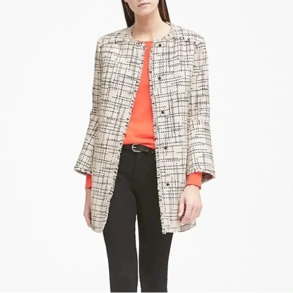 Banana Republic Italian Tweed Car Coat Women’s Size Medium M Frayed Plaid